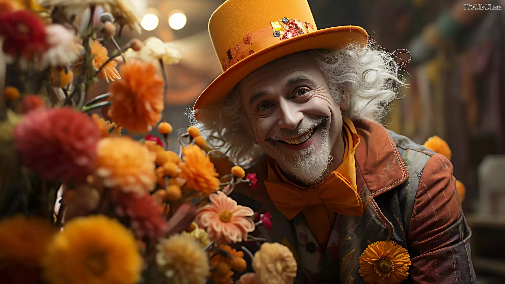 Mężczyzna, Kapelusz, Kwiaty, Uśmiech